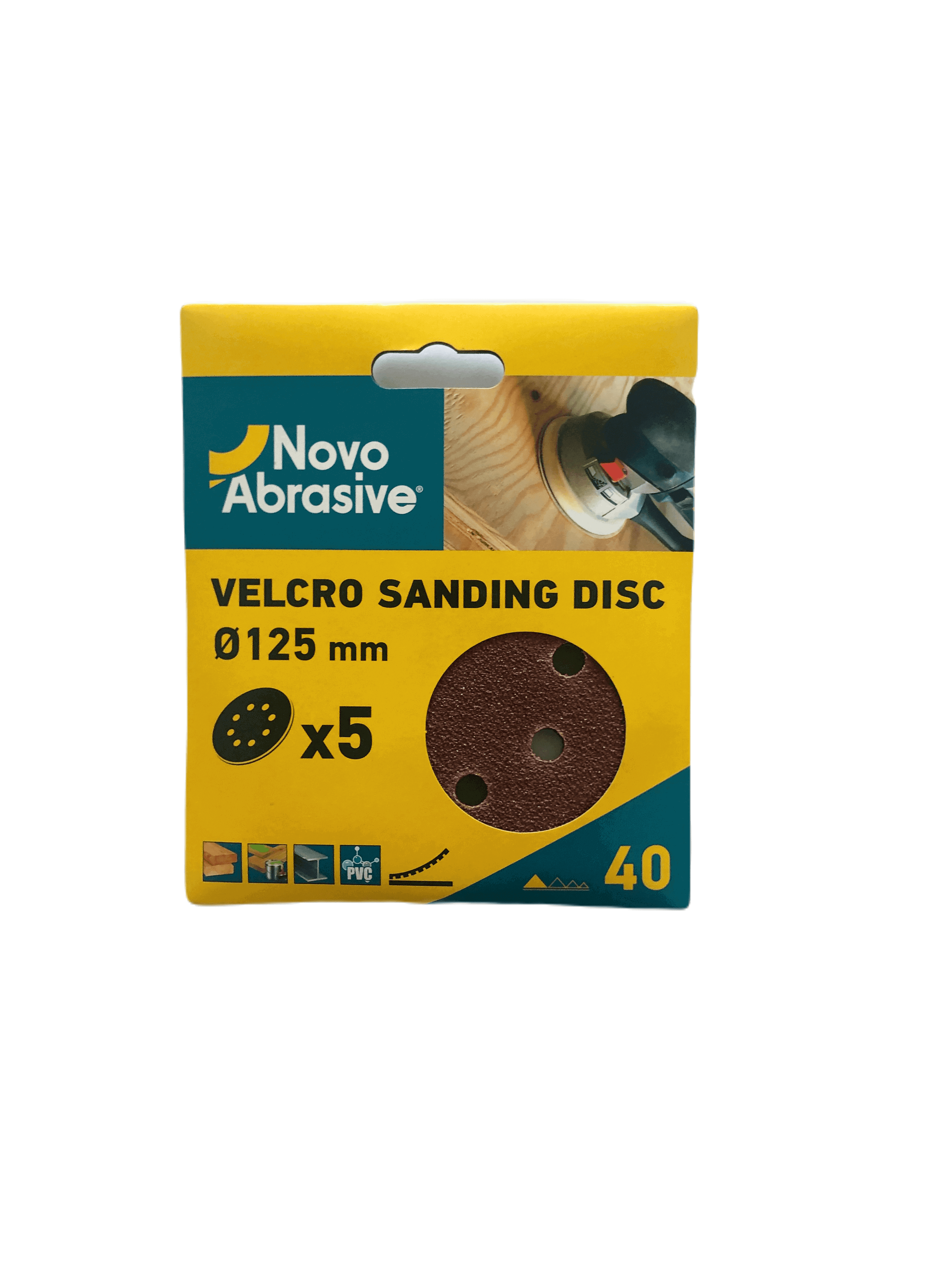 Круг шліфувальний самозачепний NovoAbrasive 125 мм, Р40, 8 отв., упак. 5шт.
